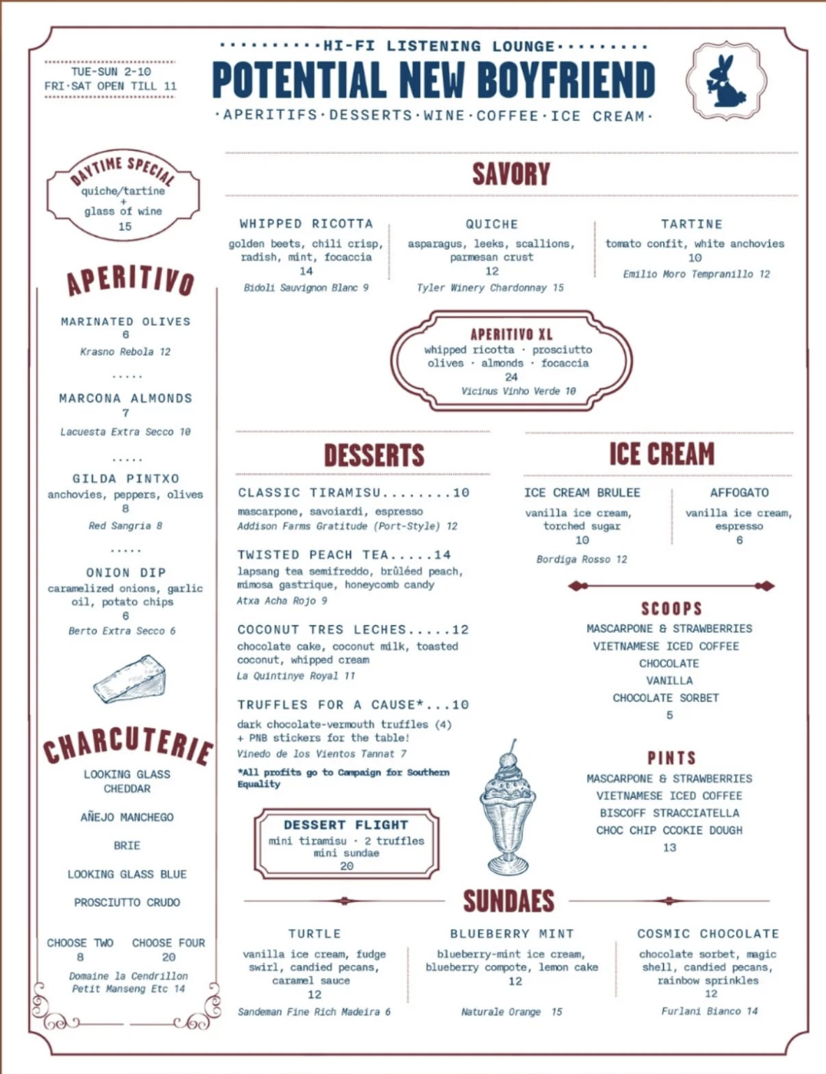 Potential New Boyfriend Menu Potential New Boyfriend Menu